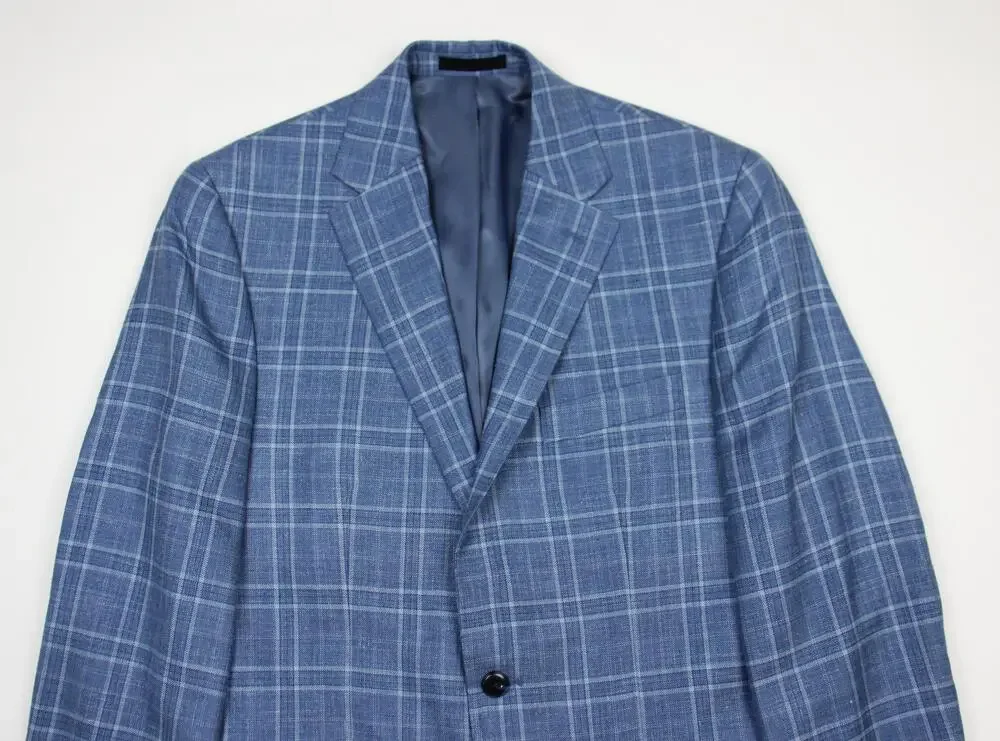 Michael Kors Blazer Mens 38 R Light Blue Plaid Wool Silk Classic Fit Sport Coat